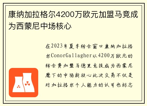 康纳加拉格尔4200万欧元加盟马竞成为西蒙尼中场核心 康纳加拉格尔4200万欧元加盟马竞成为西蒙尼中场核心